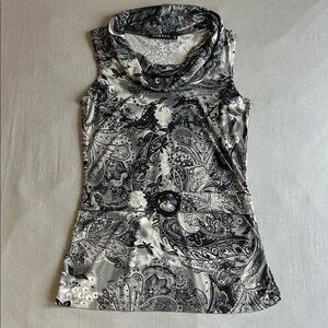 Black and Gray Paisley Cowl Neck Top